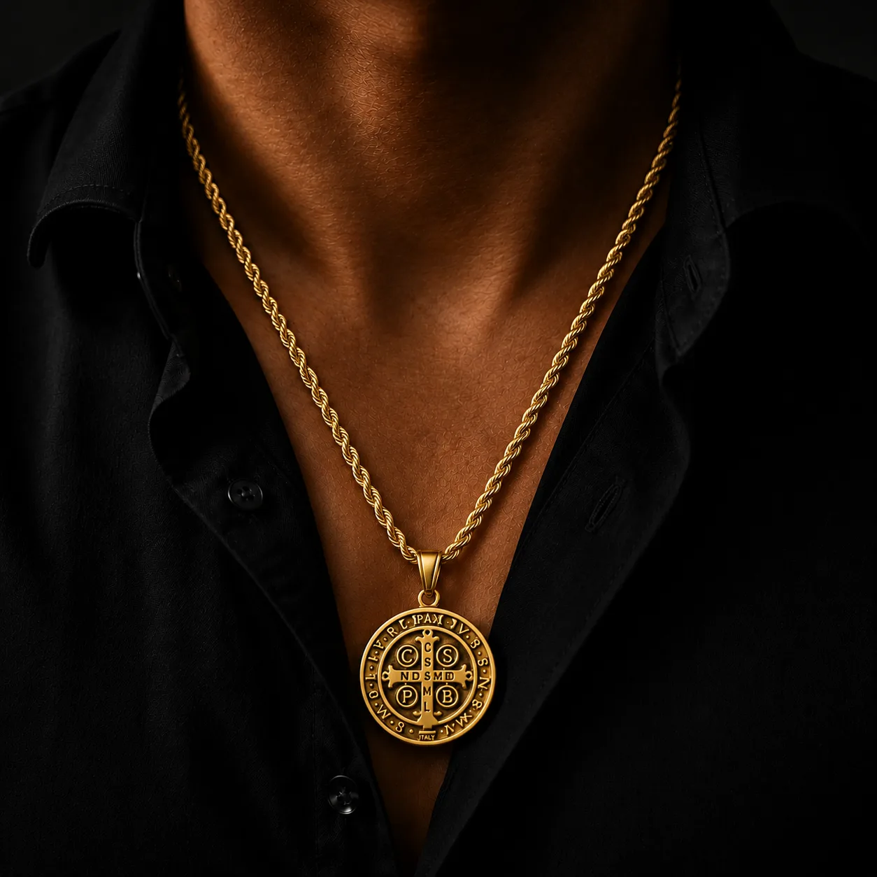 Colar banhado a ouro no pescoço